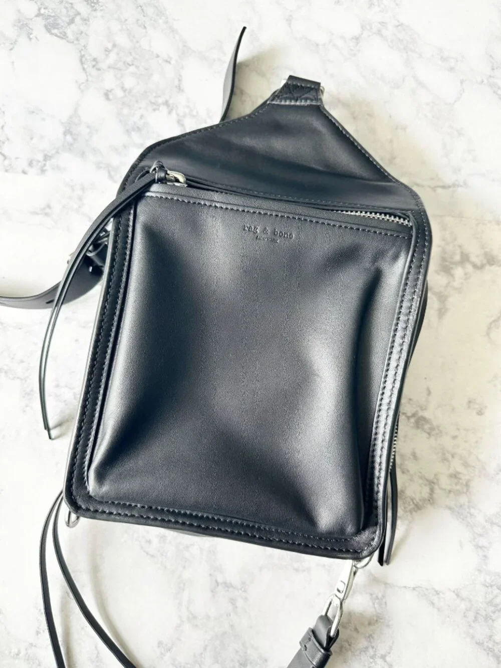 Rag & Bone Elliot Sling Bag in Black Smooth Leather - Picture 2 of 10